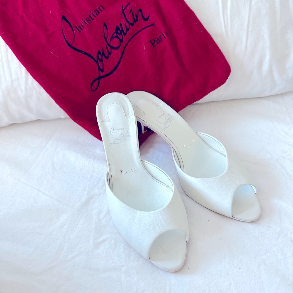 Christian Louboutin Me Dolly Red Sole Mule Sandals- white